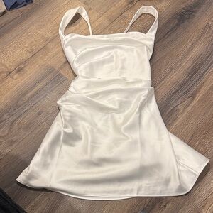 Silky White Mini Dress with Square Neck